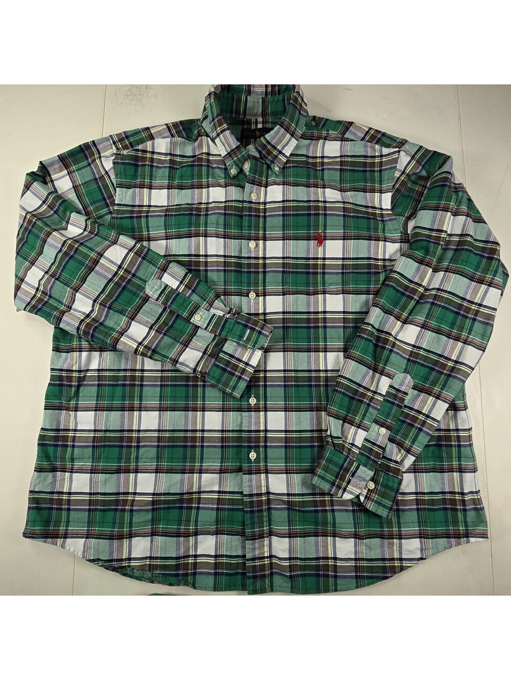 Ralph Lauren Shirt Mens 2XL Green Plaid Classic Button Up Long Sleeve